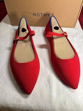 Rothy's Red Crisp The Point ll Mary Jane Flats with Strap
